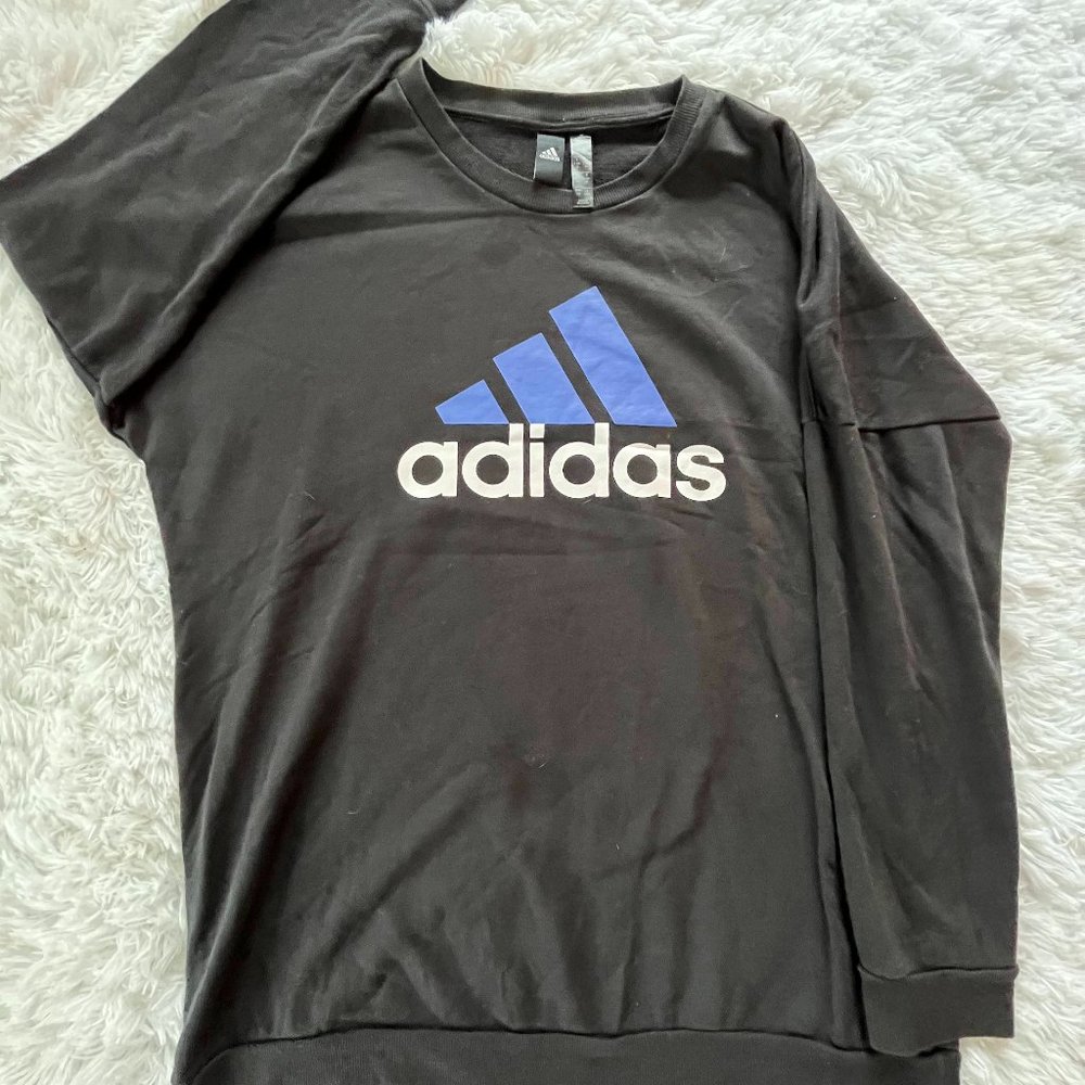 Large Mens Black & Blue/White Logo Adidas Crewneck Sweater